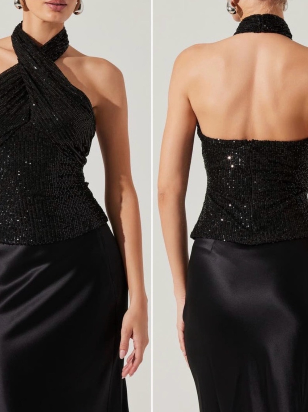 Astr Black One-Shoulder Sequin Halter Top